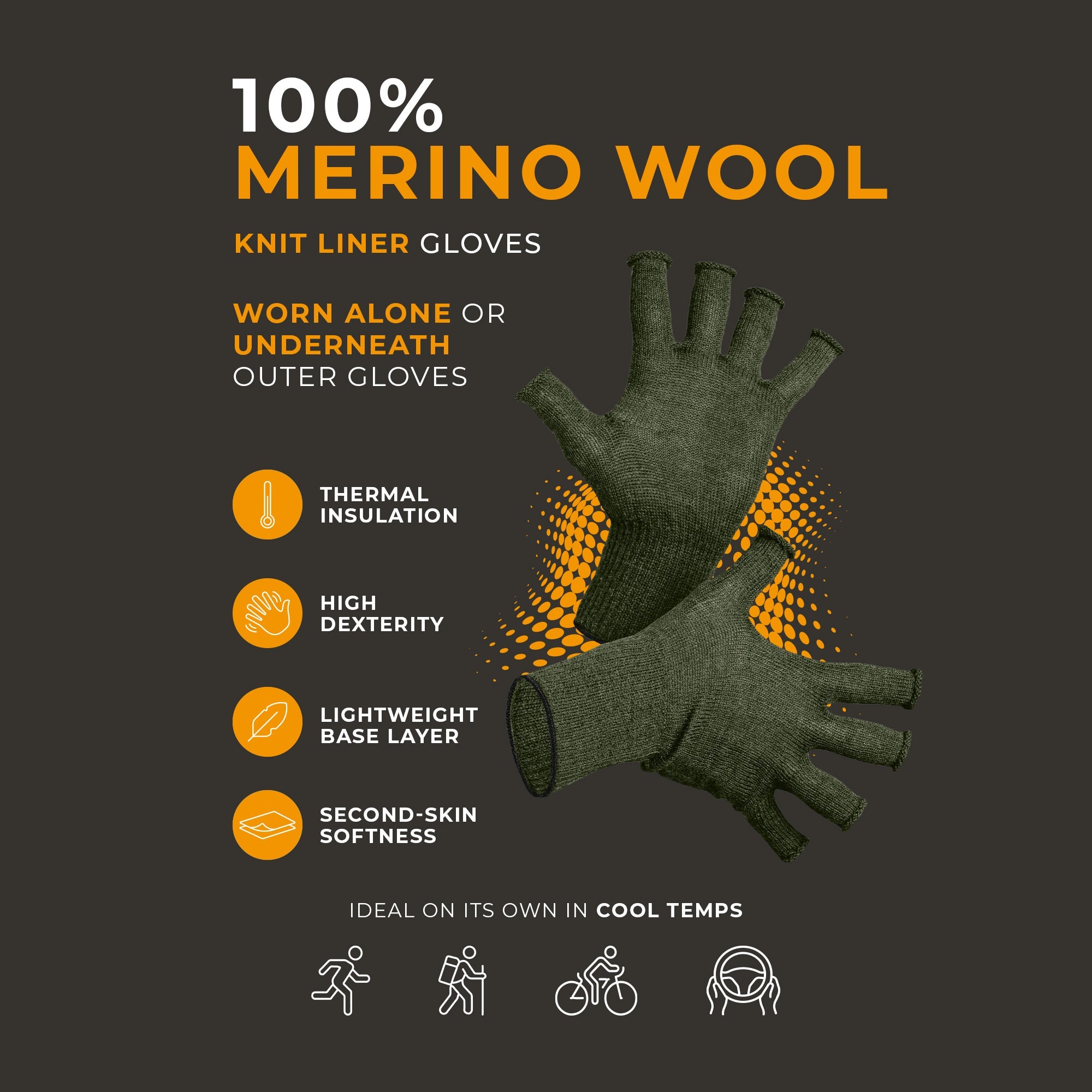 Merino Fingerless Gloves for Men