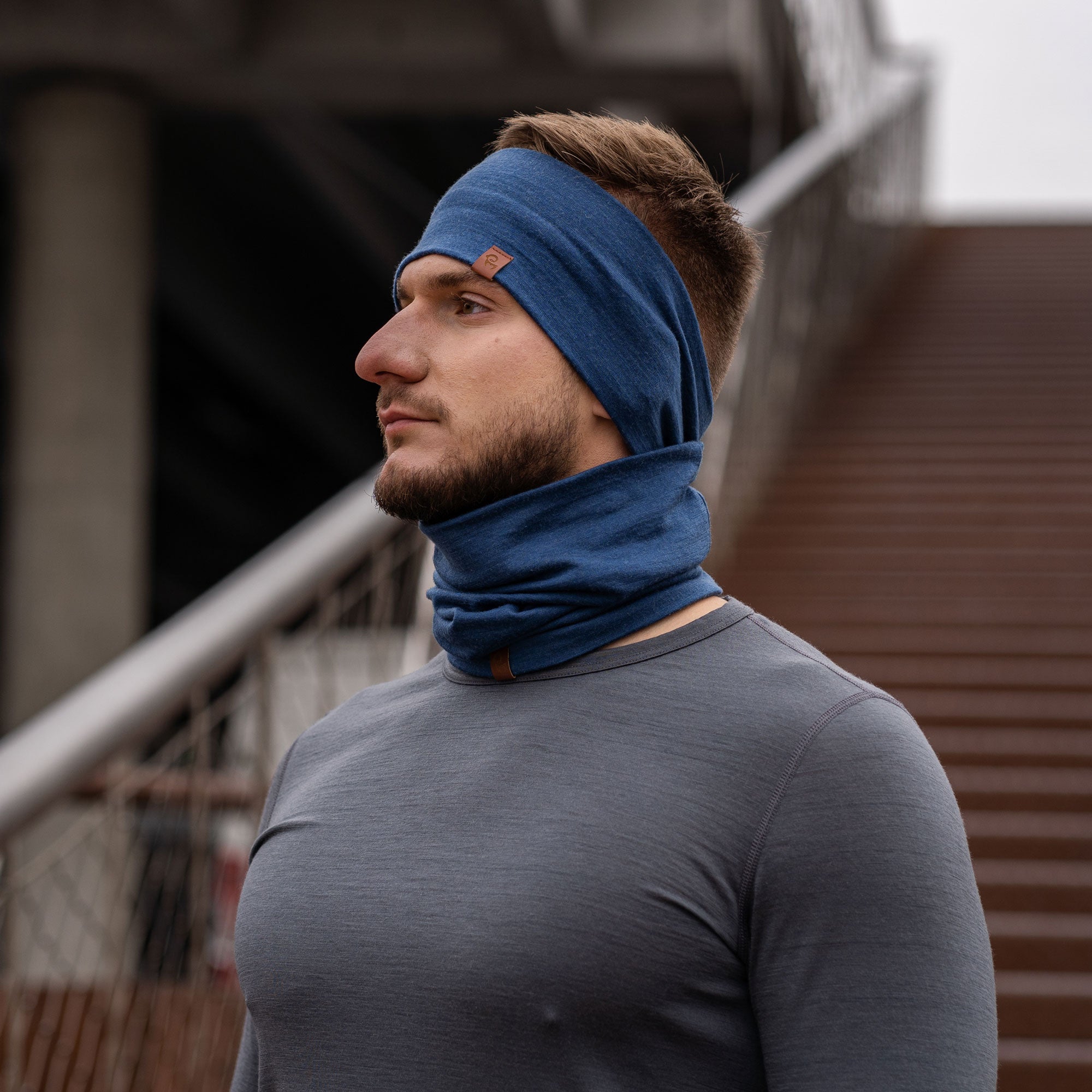 Men's Headband & Gaiter 2-Piece Denim