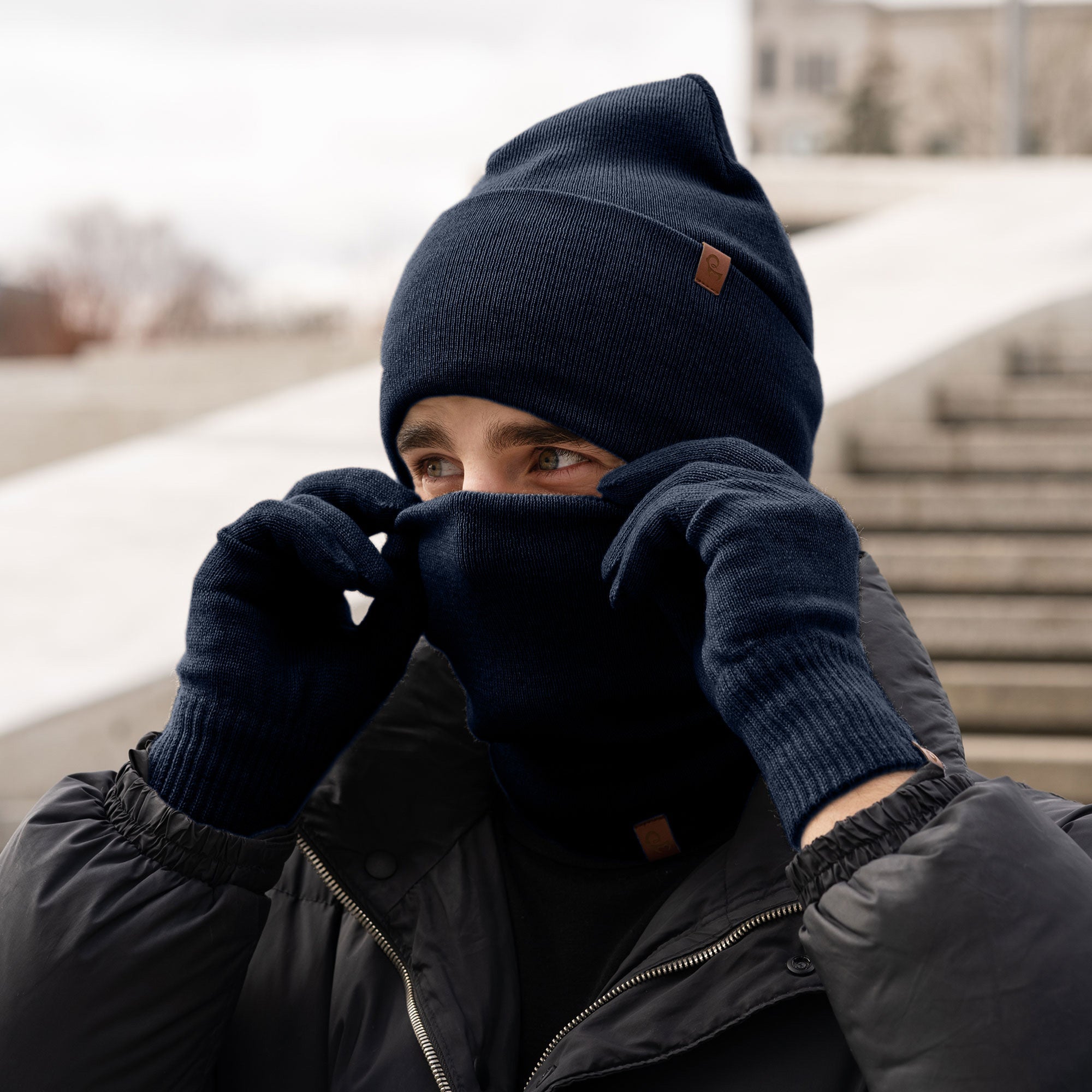 Men's Knit Beanie, Gaiter & Gloves 3-Piece